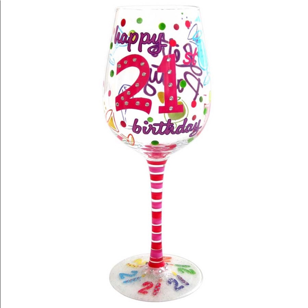 Top Shelf hand painted 21st Birthday Wine Glass